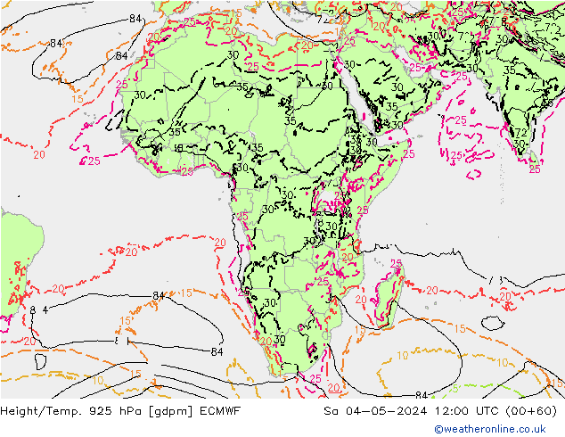 Géop./Temp. 925 hPa ECMWF sam 04.05.2024 12 UTC