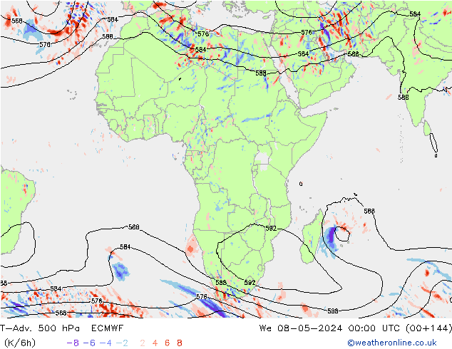 T-Adv. 500 hPa ECMWF śro. 08.05.2024 00 UTC