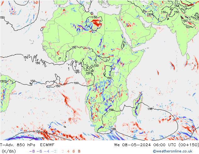 T-Adv. 850 hPa ECMWF We 08.05.2024 06 UTC