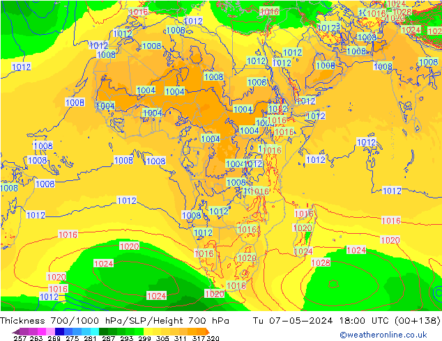 Thck 700-1000 hPa ECMWF Tu 07.05.2024 18 UTC