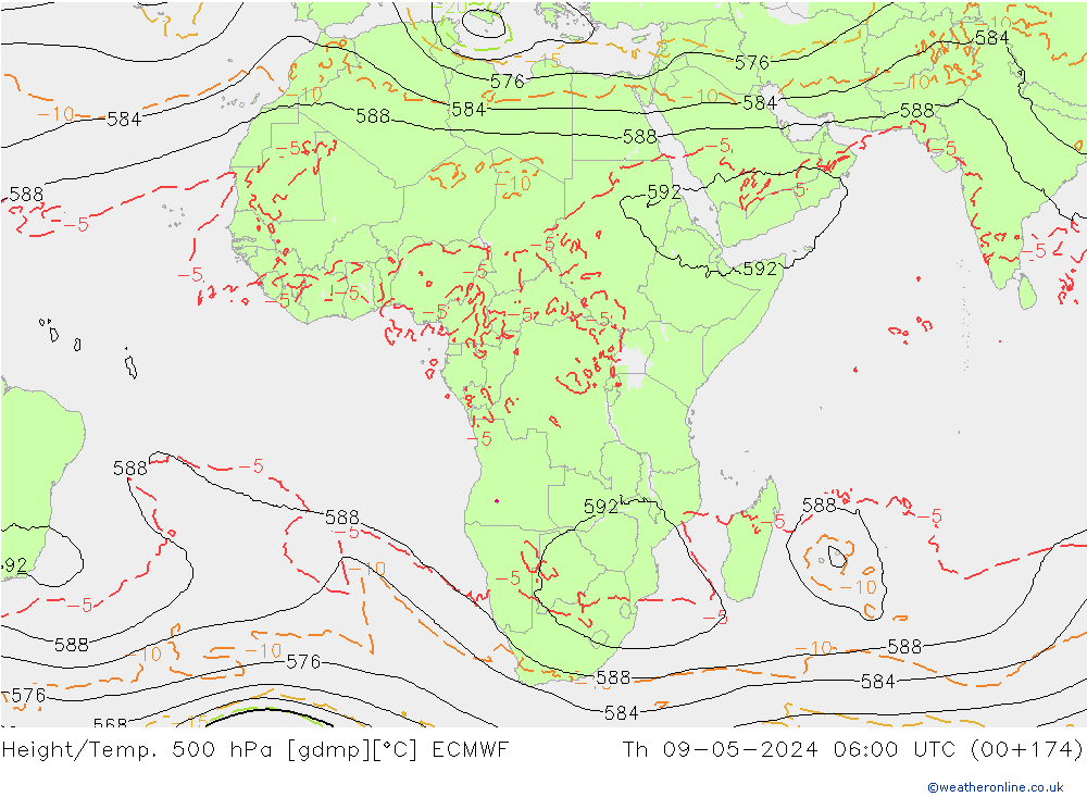 Yükseklik/Sıc. 500 hPa ECMWF Per 09.05.2024 06 UTC