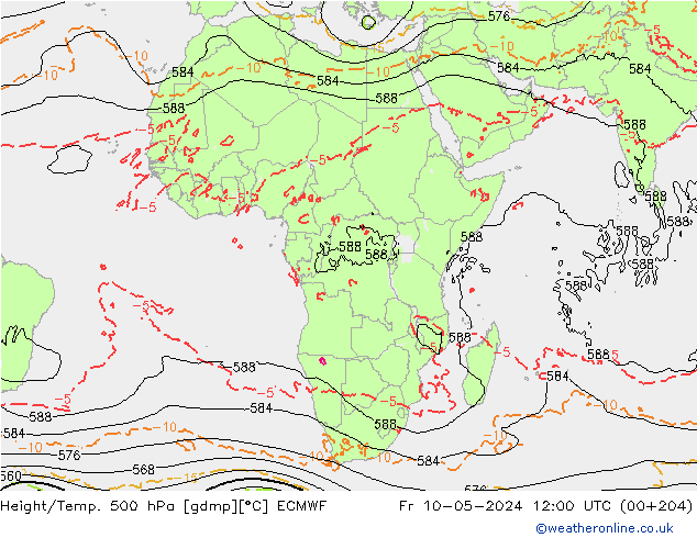 Z500/Rain (+SLP)/Z850 ECMWF ven 10.05.2024 12 UTC