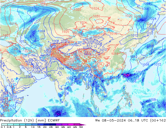 Precipitation (12h) ECMWF We 08.05.2024 18 UTC