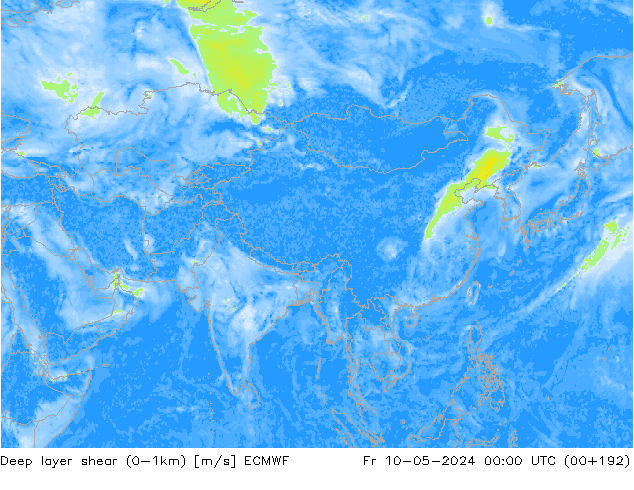 Deep layer shear (0-1km) ECMWF пт 10.05.2024 00 UTC