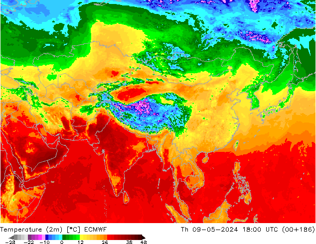 Sıcaklık Haritası (2m) ECMWF Per 09.05.2024 18 UTC