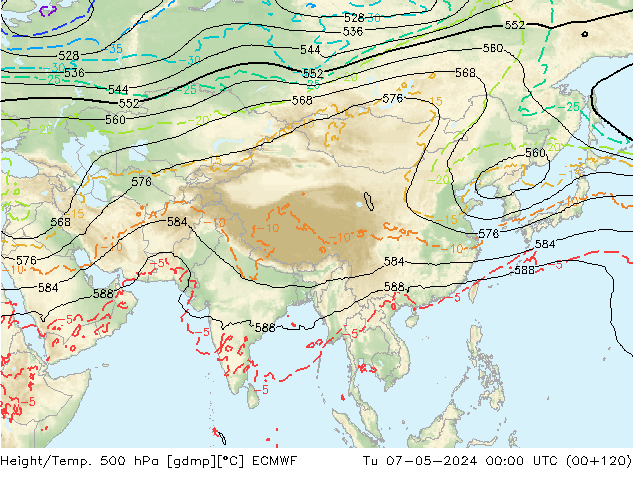 Z500/Yağmur (+YB)/Z850 ECMWF Sa 07.05.2024 00 UTC