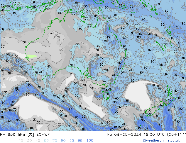 RH 850 гПа ECMWF пн 06.05.2024 18 UTC