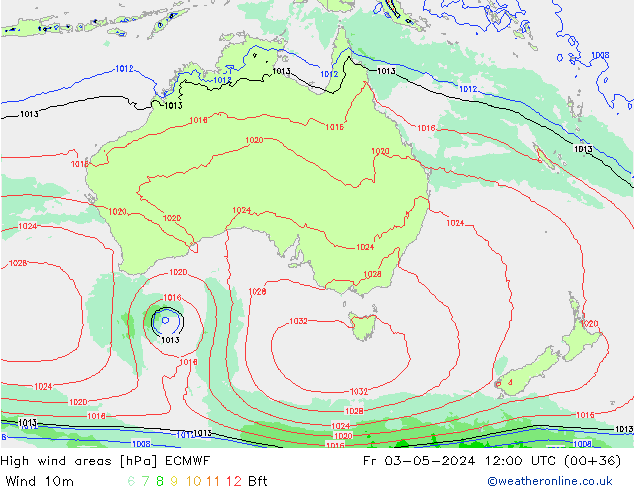 High wind areas ECMWF Fr 03.05.2024 12 UTC