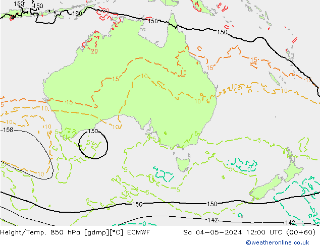 Geop./Temp. 850 hPa ECMWF sáb 04.05.2024 12 UTC