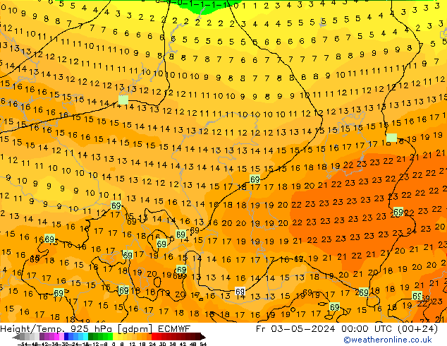 Height/Temp. 925 hPa ECMWF ven 03.05.2024 00 UTC