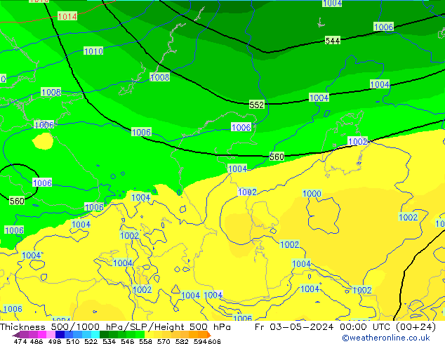 Thck 500-1000hPa ECMWF Fr 03.05.2024 00 UTC