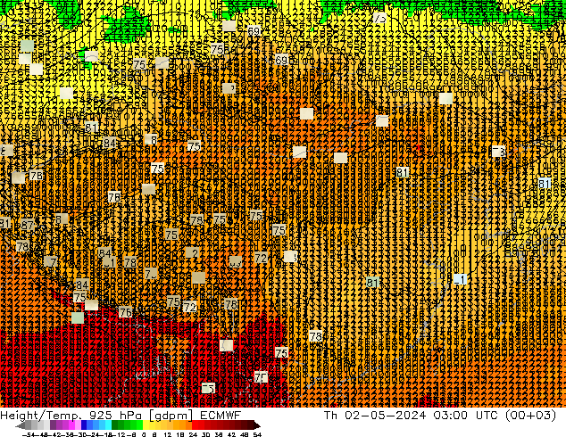 Height/Temp. 925 hPa ECMWF 星期四 02.05.2024 03 UTC
