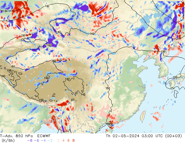 T-Adv. 850 hPa ECMWF 星期四 02.05.2024 03 UTC