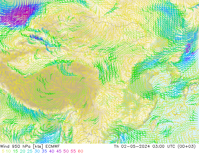 风 950 hPa ECMWF 星期四 02.05.2024 03 UTC