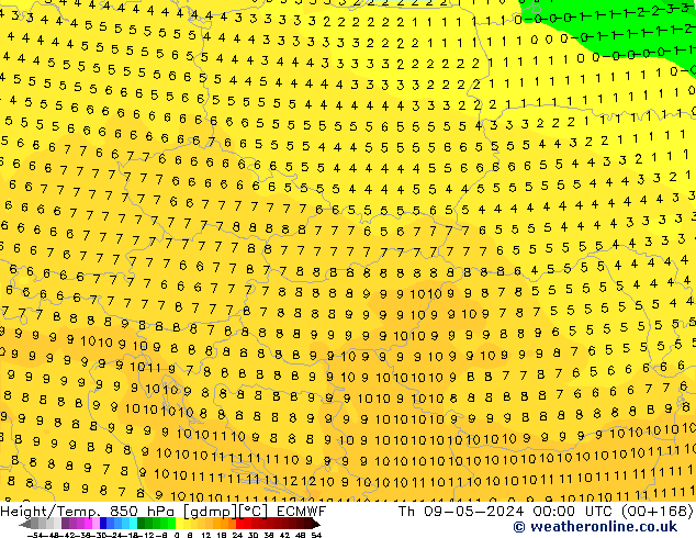 Z500/Rain (+SLP)/Z850 ECMWF Th 09.05.2024 00 UTC