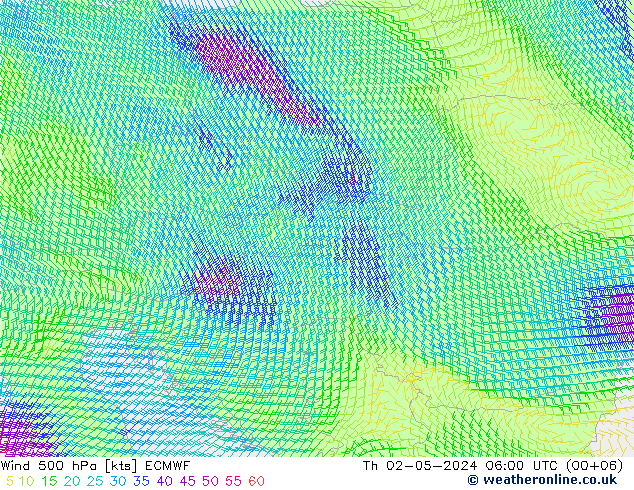 ветер 500 гПа ECMWF чт 02.05.2024 06 UTC