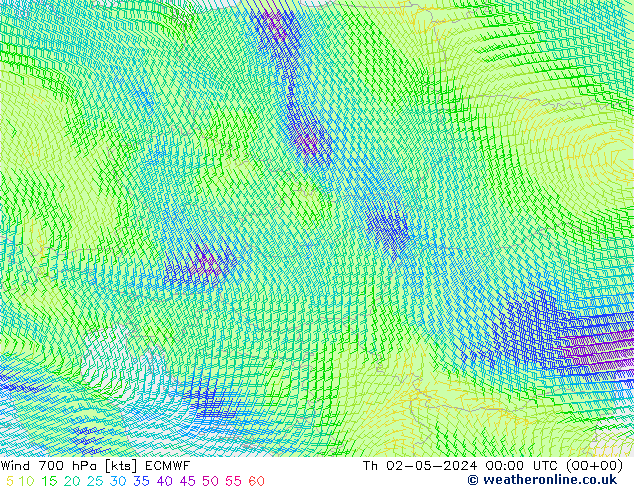 Vent 700 hPa ECMWF jeu 02.05.2024 00 UTC