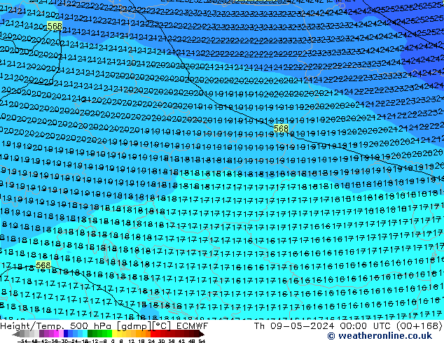 Z500/Rain (+SLP)/Z850 ECMWF Th 09.05.2024 00 UTC