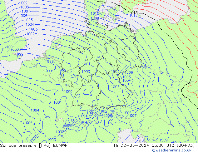 Presión superficial ECMWF jue 02.05.2024 03 UTC