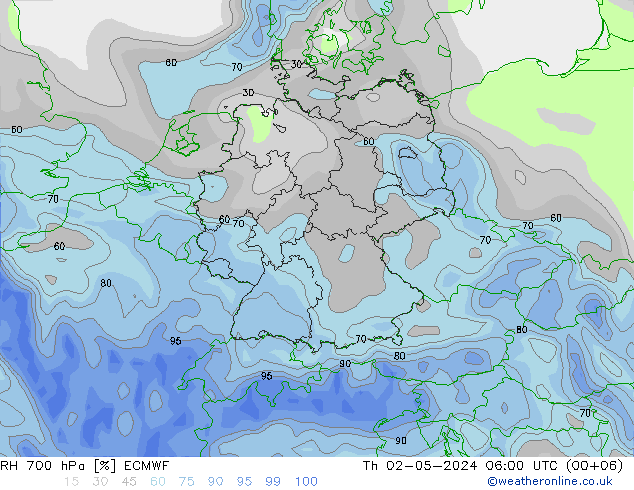 RH 700 hPa ECMWF Th 02.05.2024 06 UTC