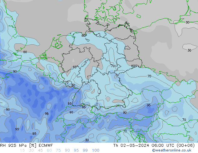 RH 925 hPa ECMWF Do 02.05.2024 06 UTC