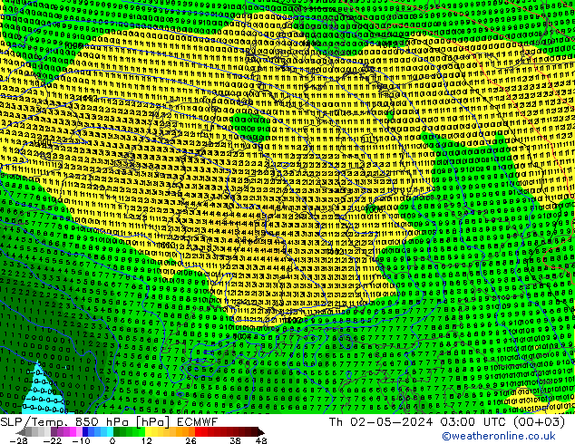 SLP/Temp. 850 hPa ECMWF jue 02.05.2024 03 UTC