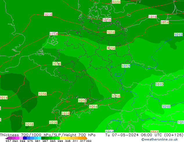 Thck 700-1000 hPa ECMWF Tu 07.05.2024 06 UTC