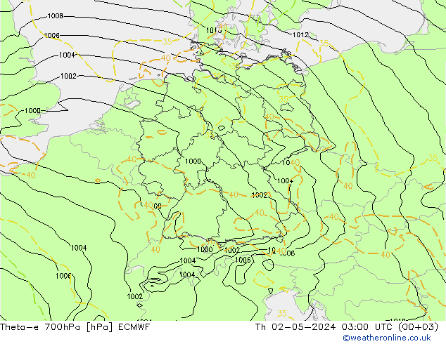 Theta-e 700hPa ECMWF jue 02.05.2024 03 UTC