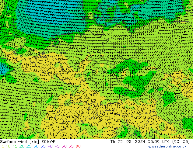 Viento 10 m ECMWF jue 02.05.2024 03 UTC