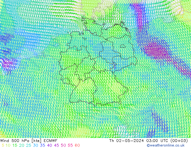 Viento 500 hPa ECMWF jue 02.05.2024 03 UTC