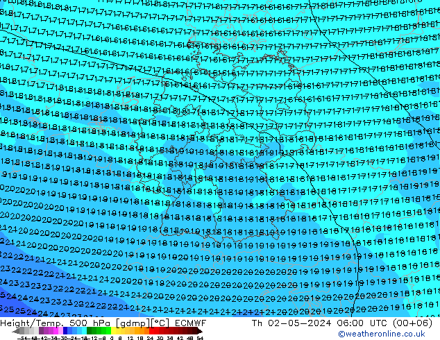 Height/Temp. 500 hPa ECMWF 星期四 02.05.2024 06 UTC