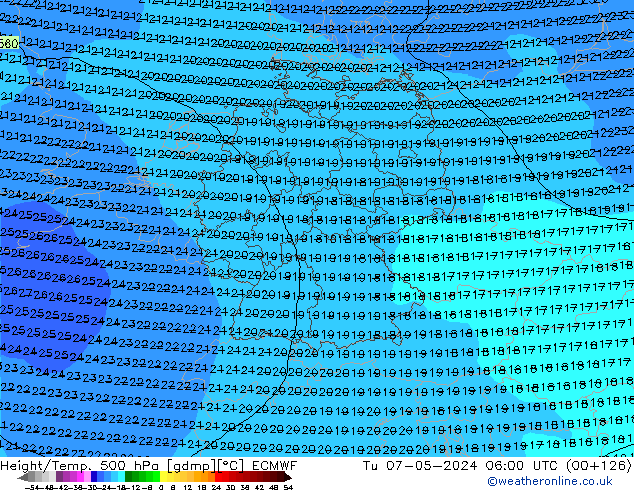 Z500/Rain (+SLP)/Z850 ECMWF  07.05.2024 06 UTC