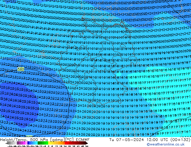 Z500/Rain (+SLP)/Z850 ECMWF вт 07.05.2024 12 UTC