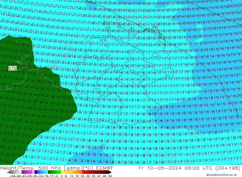 Height/Temp. 500 hPa ECMWF Fr 10.05.2024 06 UTC