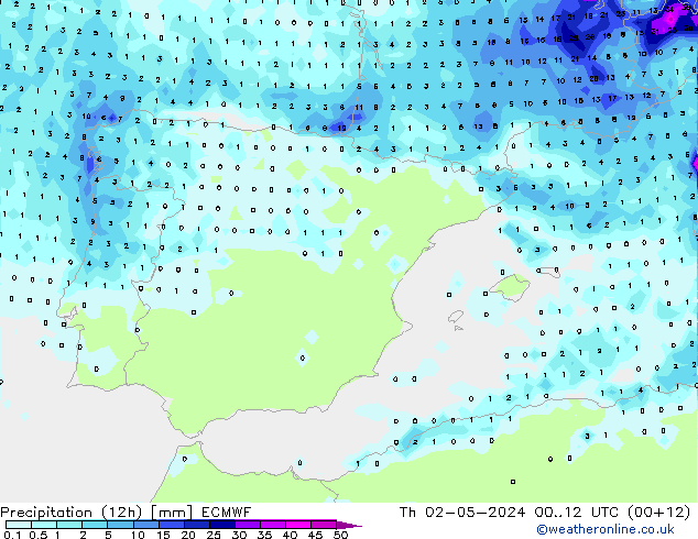 Precipitation (12h) ECMWF Th 02.05.2024 12 UTC