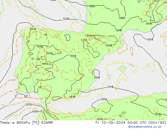 Theta-e 850гПа ECMWF пт 10.05.2024 00 UTC