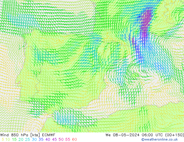 Wind 850 hPa ECMWF We 08.05.2024 06 UTC