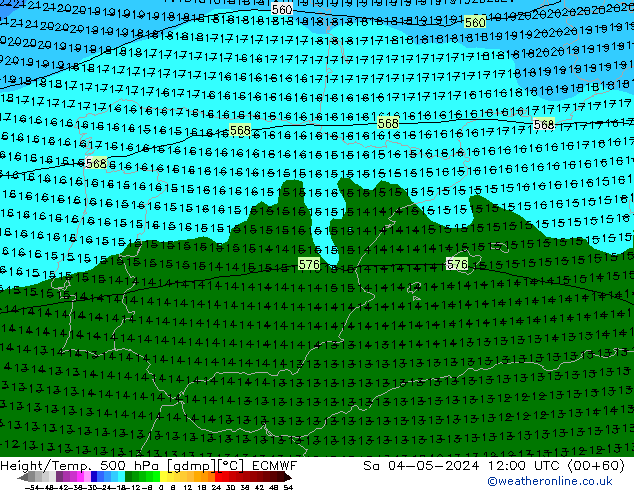 Z500/Rain (+SLP)/Z850 ECMWF sam 04.05.2024 12 UTC