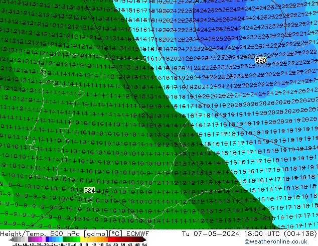 Z500/Rain (+SLP)/Z850 ECMWF Di 07.05.2024 18 UTC