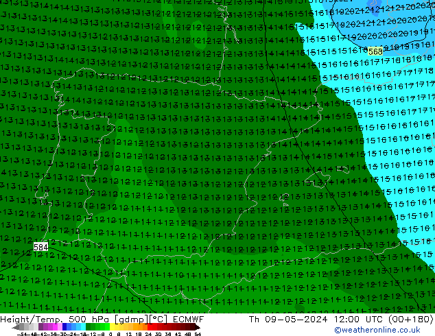 Z500/Yağmur (+YB)/Z850 ECMWF Per 09.05.2024 12 UTC