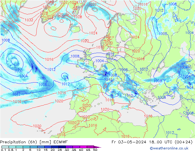 Z500/Rain (+SLP)/Z850 ECMWF Fr 03.05.2024 00 UTC