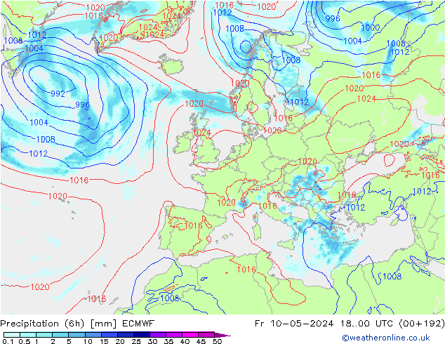 Z500/Rain (+SLP)/Z850 ECMWF Fr 10.05.2024 00 UTC