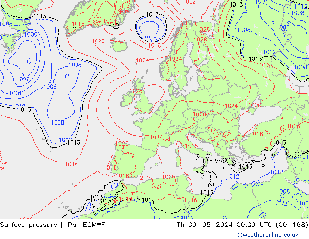 Atmosférický tlak ECMWF Čt 09.05.2024 00 UTC