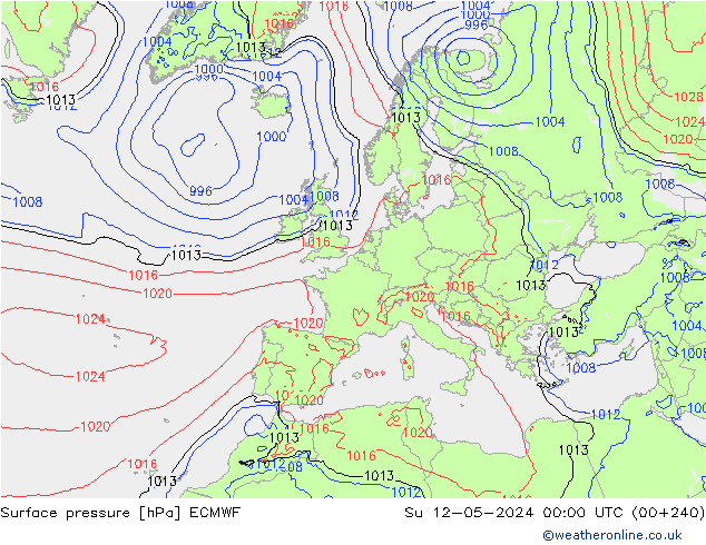 Surface pressure ECMWF Su 12.05.2024 00 UTC