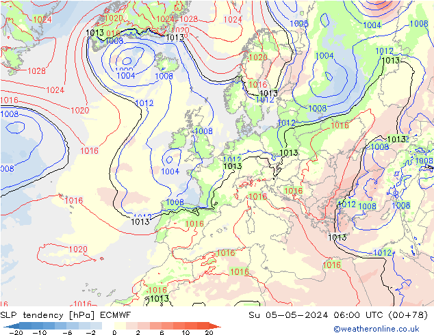 Tendenza di Pressione ECMWF dom 05.05.2024 06 UTC