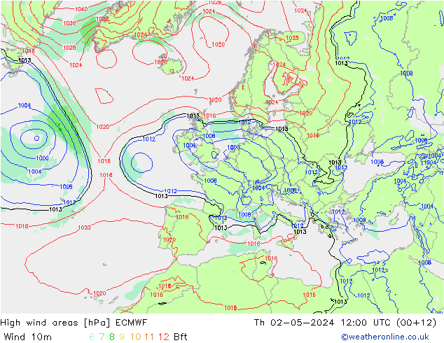 High wind areas ECMWF jeu 02.05.2024 12 UTC
