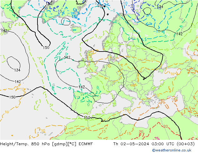Height/Temp. 850 hPa ECMWF Th 02.05.2024 03 UTC