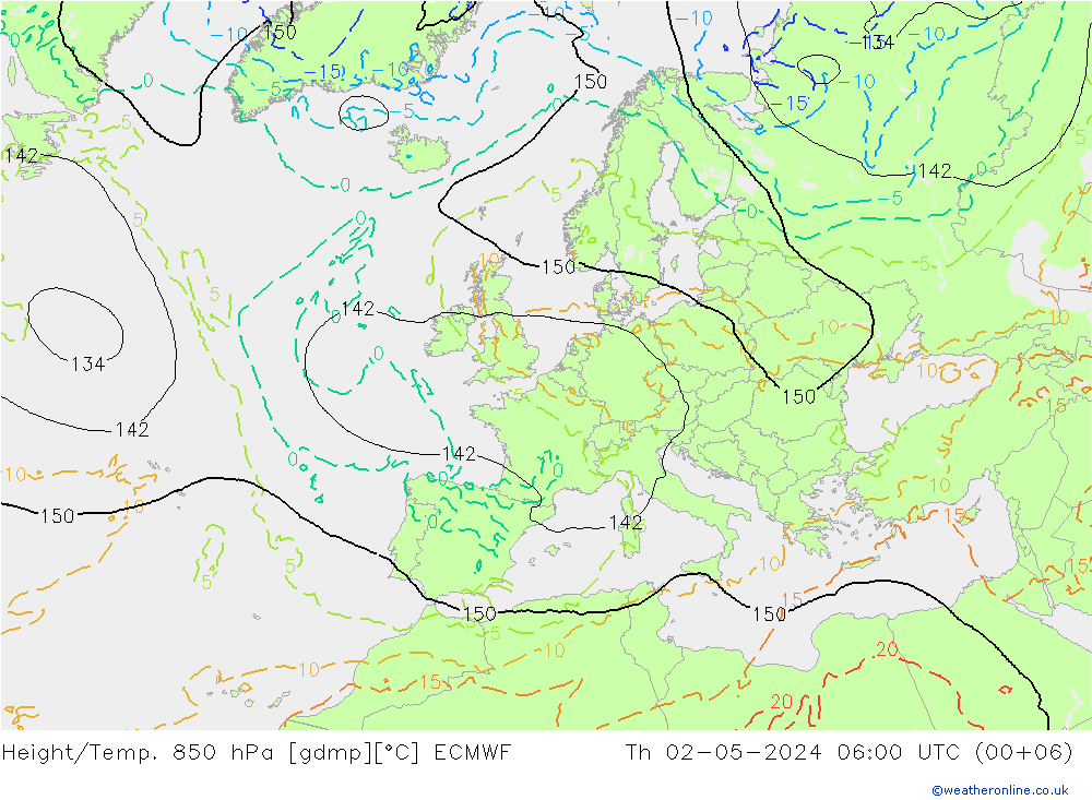 Height/Temp. 850 hPa ECMWF Do 02.05.2024 06 UTC
