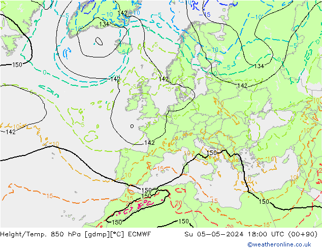 Z500/Rain (+SLP)/Z850 ECMWF dim 05.05.2024 18 UTC