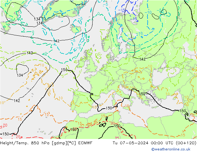 Z500/Rain (+SLP)/Z850 ECMWF Di 07.05.2024 00 UTC